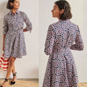 Boden Kitty shirt dress blue with red and white flowers